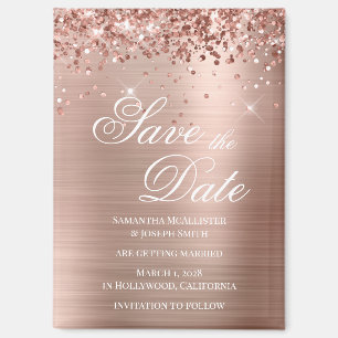 Aimant Glittery Rose Gold Foil Enregistrer la date