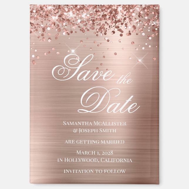 Aimant Glittery Rose Gold Foil Enregistrer la date (Recto)