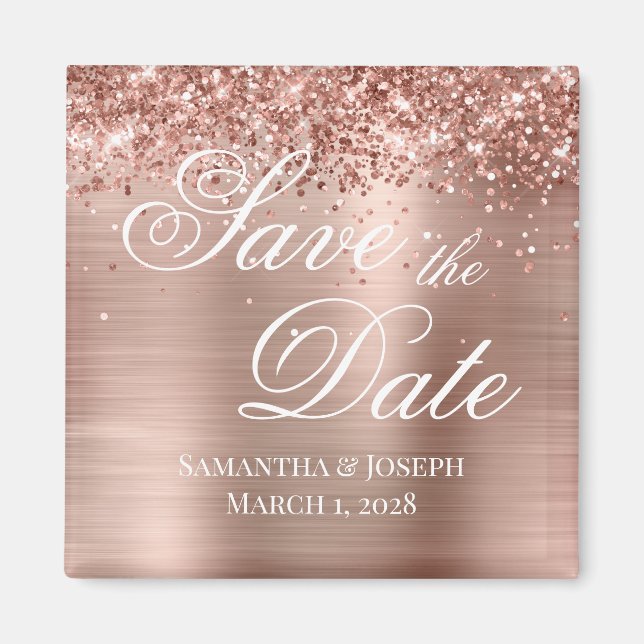 Aimant Glittery Rose Gold Foil Enregistrer la date (Devant)