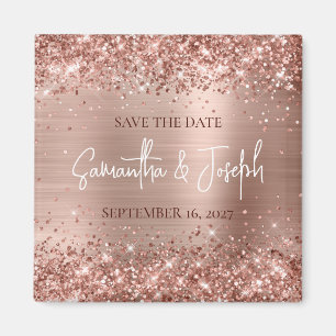 Aimant Glittery Rose Gold Foil Wedding Enregistrer la dat