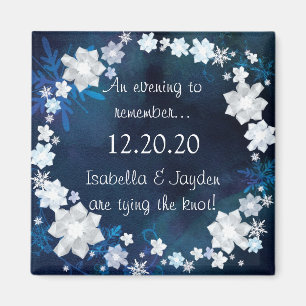 Aimant Glitzy Floral Wreath Winter Wedding Save Date