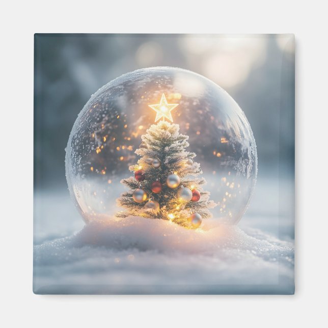 Aimant Globe de neige magique de Noël avec arbre à souffl (Devant)
