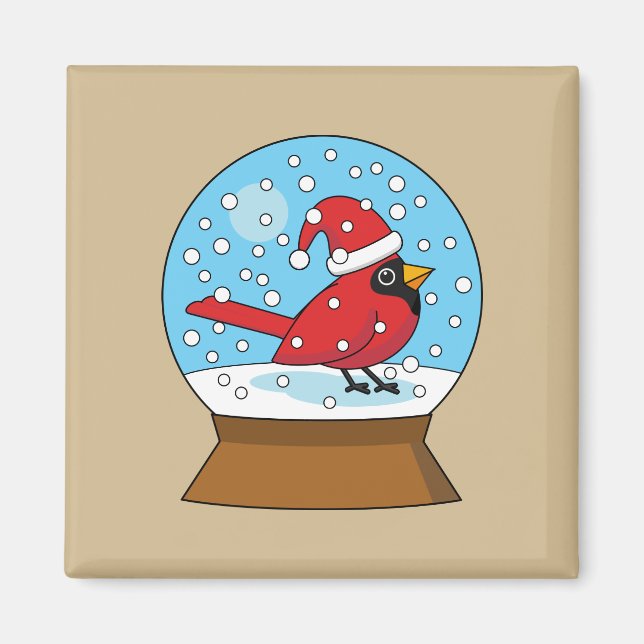 Aimant Globe des neiges avec cardinal rouge mignon (Devant)