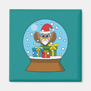 Aimant Globe des neiges avec Chouette du Père Noël