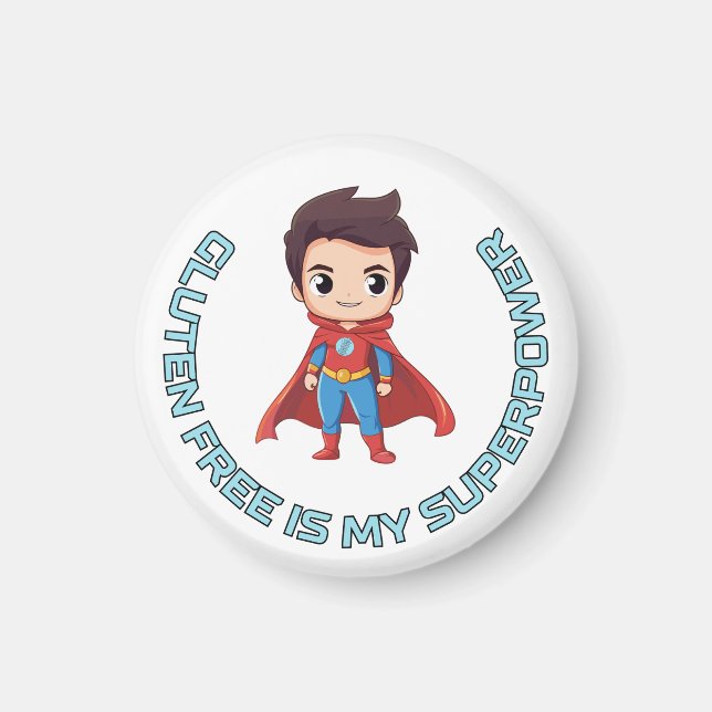 Aimant Gluten Free est ma super-puissance - Comic Hero Ce (Devant)