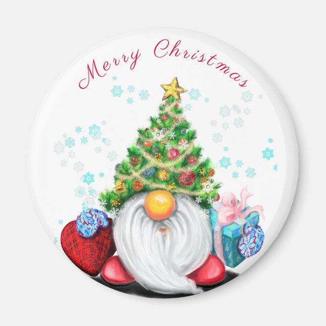 Aimant Gnome avec l'arbre de Noël Casquette et l'aimant c (Devant)