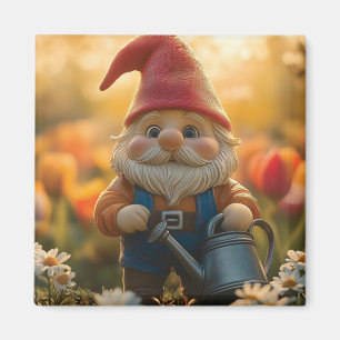 Aimant Gnome de jardin adorable avec canne d'eau