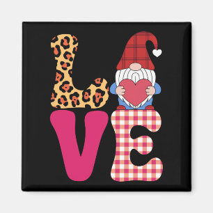 Aimant Gnome de l'amour Saint-Valentin Rouge Carreaux Buf