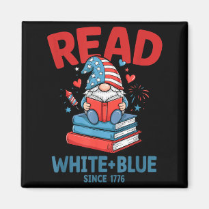 Aimant Gnome de livres USA Feux d'artifice Lire Blanc Ble