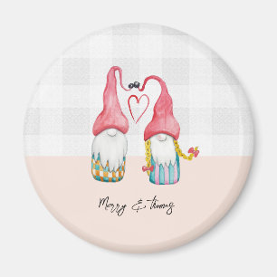 Aimant Gnome de Noël Amoureux Monogrammé Aquarelle