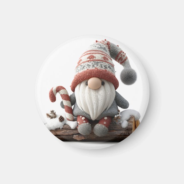Aimant Gnome de Noël mignonne avec un Sucre de canne sur  (Devant)