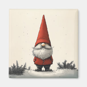 Aimant Gnome d'hiver joyeux en Casquette rouge
