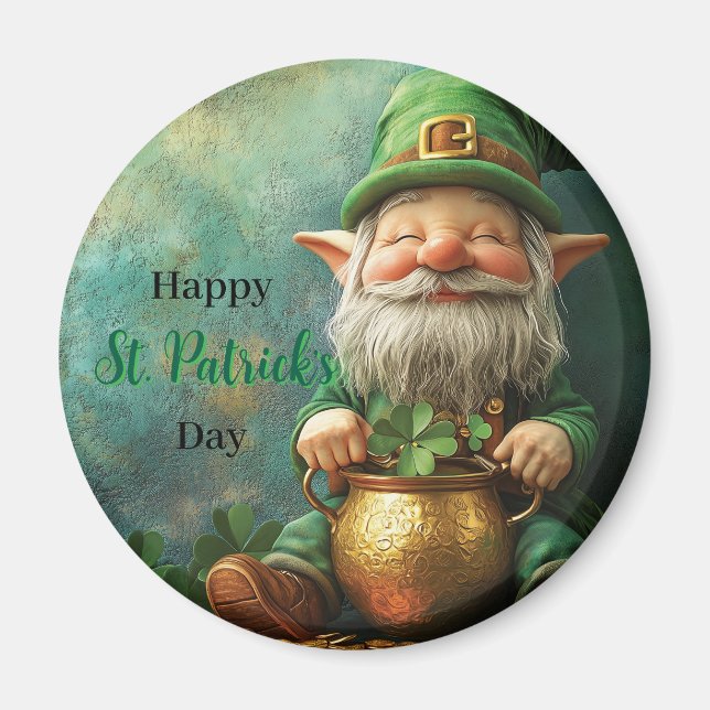 Aimant Gnome Leprechaun et Pot of Gold St. Patrick's Day (Devant)