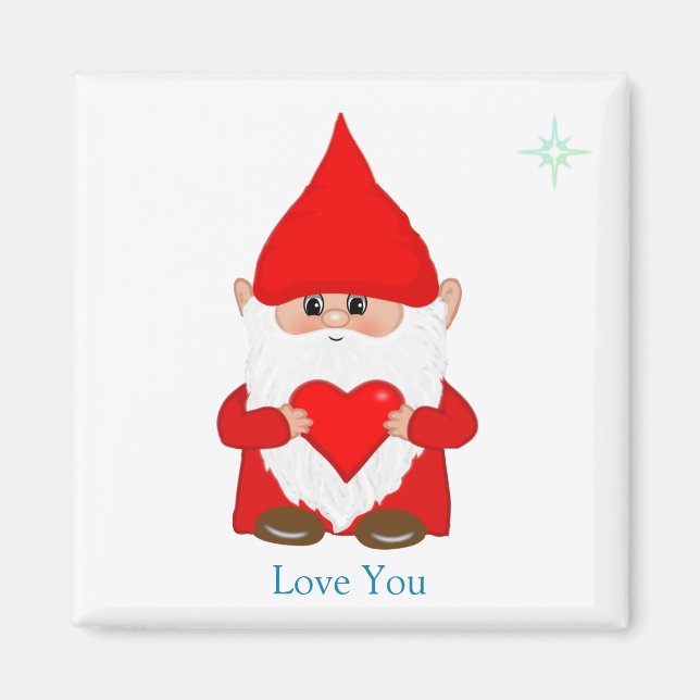 Aimant Gnome magique mignon avec coeur sur fond blanc (Devant)