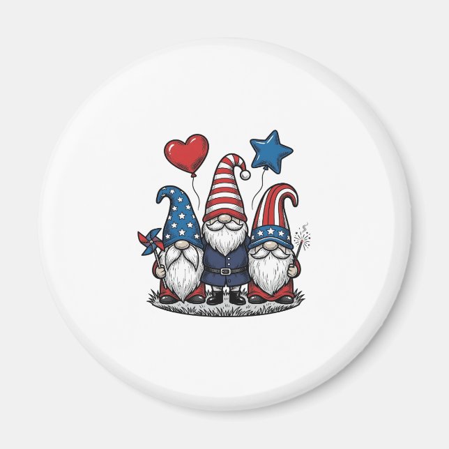Aimant Gnome Patriotique Gravure Vintage Design Vectoriel (Devant)