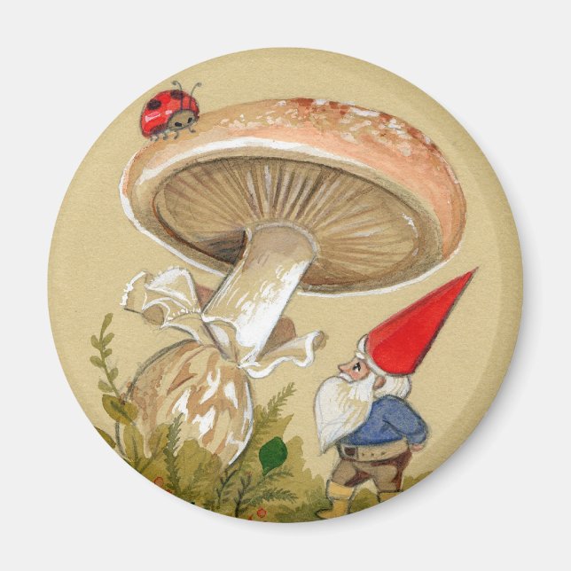 Aimant Gnome trouve une coccinelle et un champignon (Devant)
