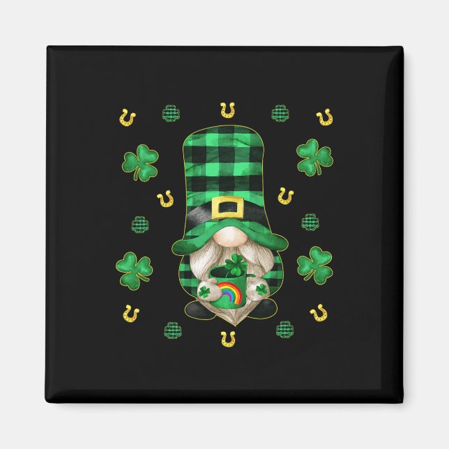Aimant Gnome unique St. Patricks Day - Cute Buffalo Plaid (Devant)