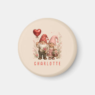 Aimant Gnomes de la Saint-Valentin personnalisés floraux