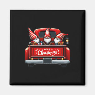 Aimant Gnomes En Camion Rouge Joyeux Pajama De Noël Famil