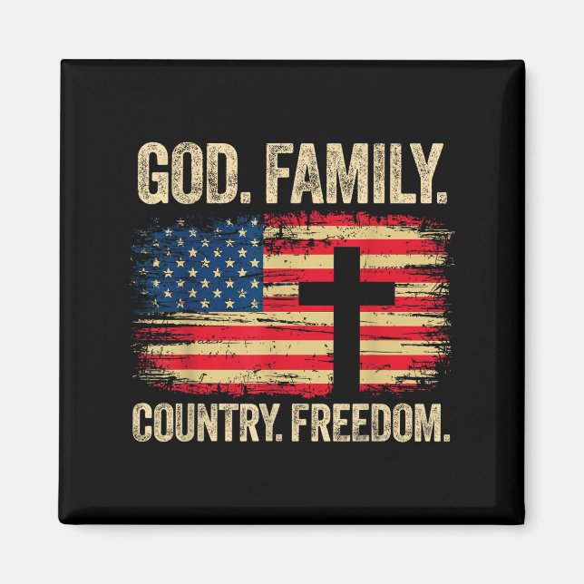 Aimant God Family Country Dom Usa Flag Cross  (Devant)