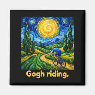 Aimant Gogh à vélo drôle cyclisme nuit ciel artiste art