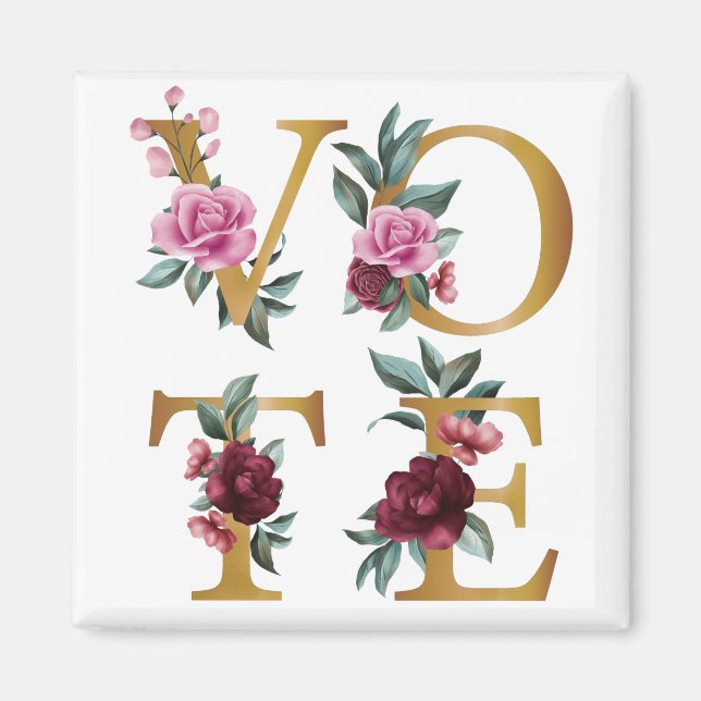 Aimant Gold Burgundy Floral Élégante Feminine Go Vote (Devant)