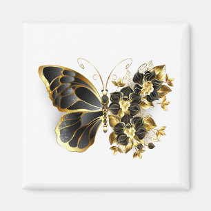 Aimant Gold flower Butterfly with Black Orchid
