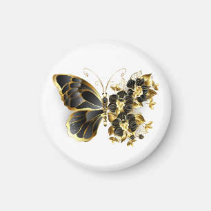 Aimant Gold flower Butterfly with Black Orchid