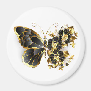 Aimant Gold flower Butterfly with Black Orchid