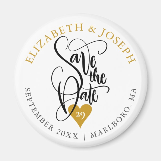 Aimant Gold Heart Elegant  Script Enregistrer la Date (Devant)