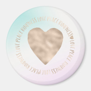 Aimant Gold Kindness Love Peace Heart Aqua Pink Tie Dye