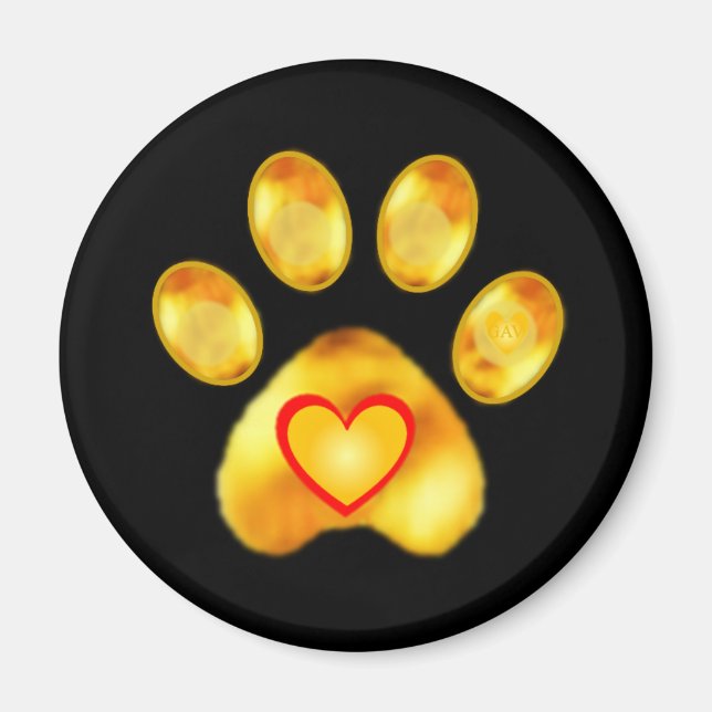 Aimant Gold Paw with Heart on Black (Devant)