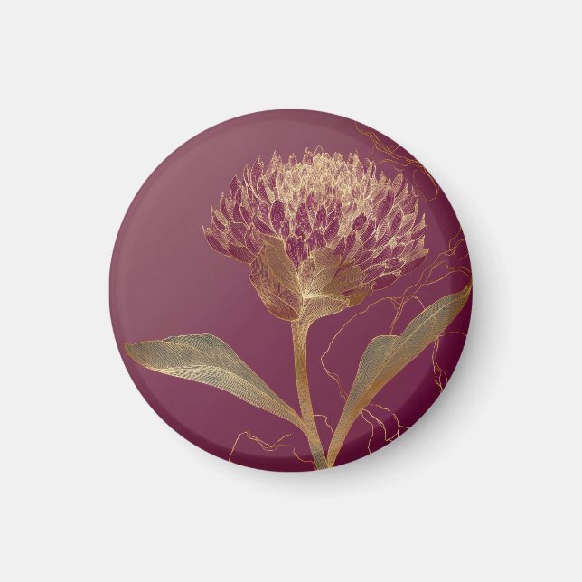 Aimant Gold Protea Flower Burgundy Botanical Linework (Devant)