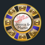 Aimant Gold & Royal Blue Vegas Casino Chip Favoriser<br><div class="desc">Si vous êtes Doing It In Vegas ou avoir un mariage thématique Las Vegas, réception ou événement d'entreprise, ces magnets de jetons de casino or, noir & royal bleu font la fête de mariage parfaite faveurs! Pour toute question ou demande, envoyez-moi un courriel à glamprettyweddings.com/contact. Des invitations de mariage assorties,...</div>