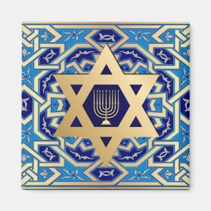 Aimant Gold Star de David et Menorah Hanoukka cadeau