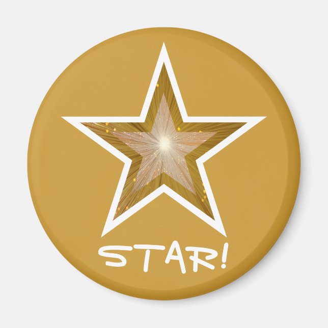 Aimant "Gold" Star frigo 'STAR!' en or rond (Devant)
