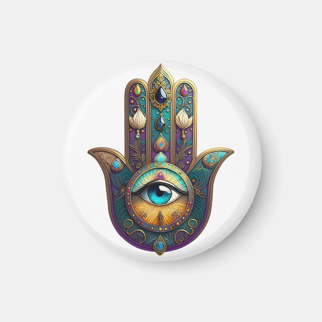 Aimant Gold Violet Teal Hamsa w/ Turquoise Third Eye (Devant)