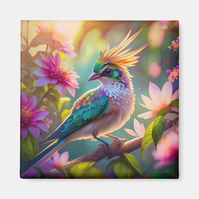 Aimant Golden Crested Green Headed Finch Imaginaire Oisea (Devant)