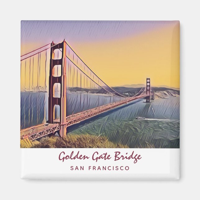 Aimant Golden Gate Bridge San Francisco Peinture Vintage (Devant)