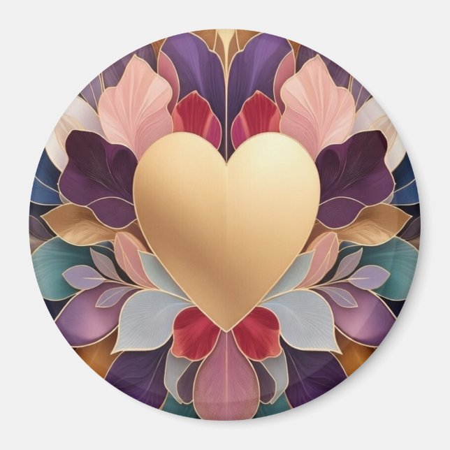 Aimant Golden Heart Bloom Elegant Multicolor Floral Sym (Devant)