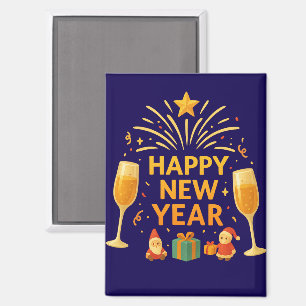 Aimant Golden Holiday Party with Santa & Gifts