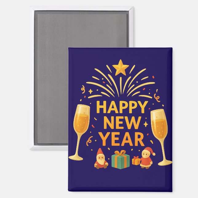 Aimant Golden Holiday Party with Santa & Gifts (Recto/Verso)