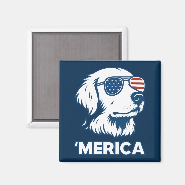 Aimant Golden Retriever 4 juillet Merica (Recto/Verso)
