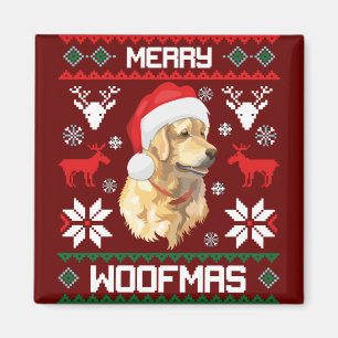 Aimant Golden Retriever Chien Merry Woofmas Sweat de Noël