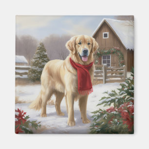 Aimant Golden Retriever Dog in Snow Christmas