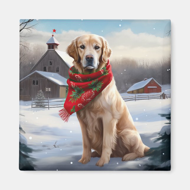 Aimant Golden Retriever Dog in Snow Christmas (Devant)