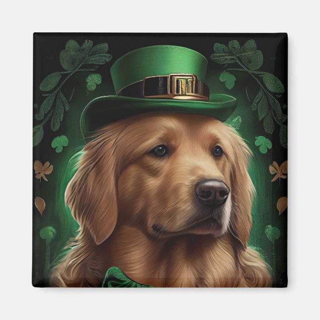 Aimant Golden Retriever Dog in St. Patrick's Day (Devant)