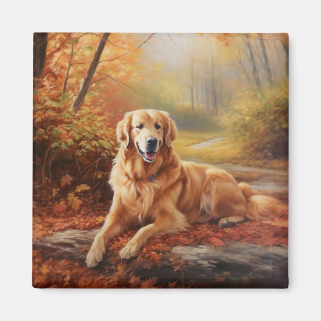 Aimant Golden Retriever en automne Leaves automne Inspire (Devant)