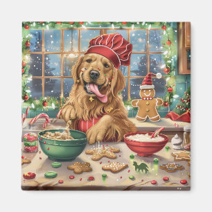 Aimant Golden Retriever Gâteau de vacances : Noël festif