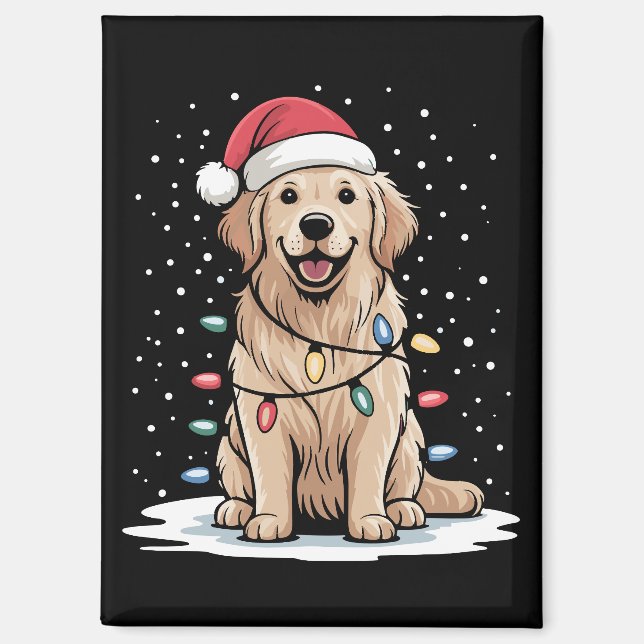 Aimant Golden Retriever Santa Christmas Tree Lights Xmas (Recto)